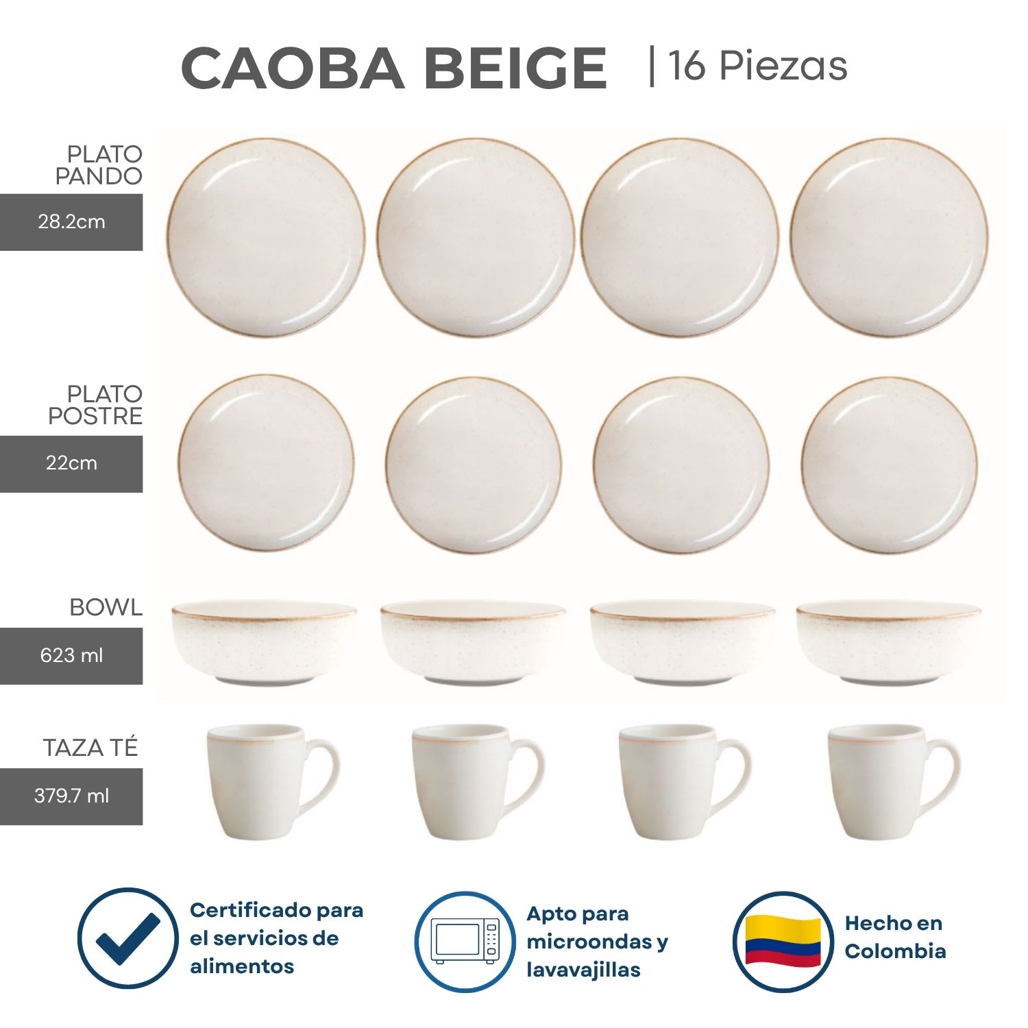 Vajilla Corona 16 piezas Caoba Beige para 4 Personas - Imagen 5