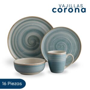 Vajilla Corona Caoba Azul 16 piezas para 4 Personas