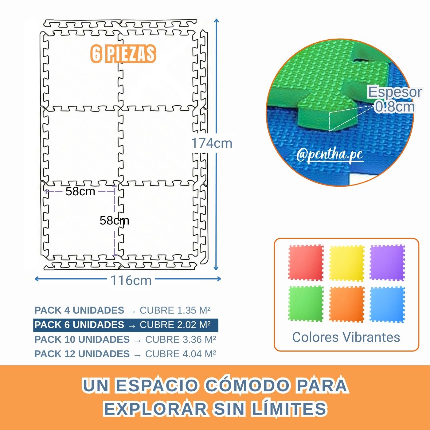 Piso de Goma para Niños 59x59x0.8cm Pack 6 Unid - Imagen 3
