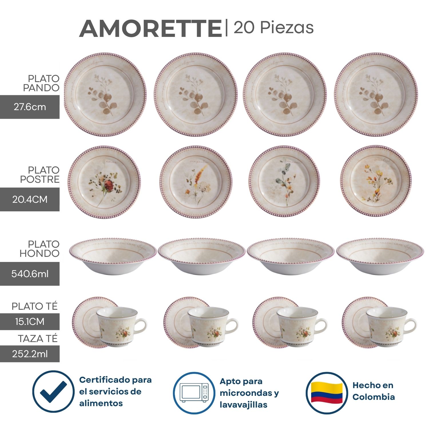 Vajilla Corona Amorette 20 piezas para 4 Personas - Imagen 5