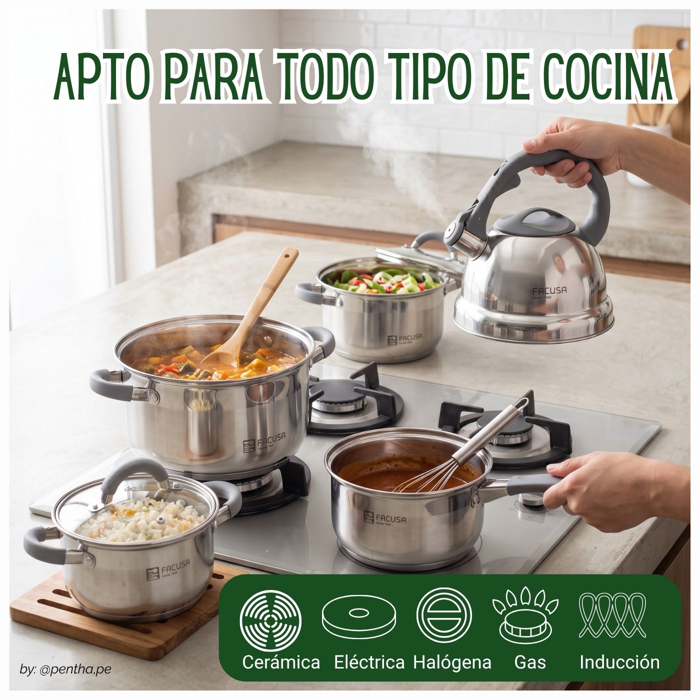 Juego Minerva Facusa 10 piezas de Acero con Tetera - Imagen 3