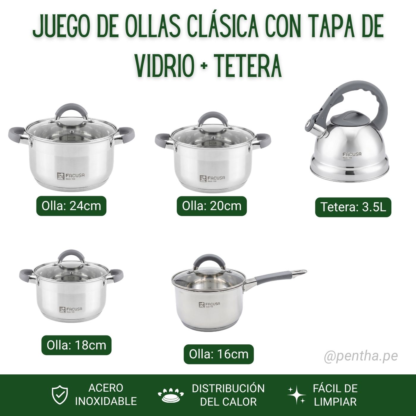Juego Minerva Facusa 10 piezas de Acero con Tetera - Imagen 2