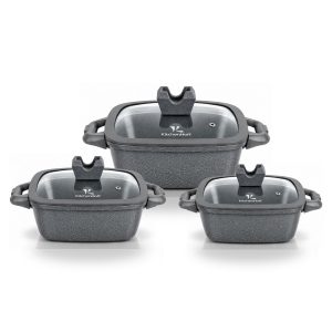Juego de Ollas de Roca Volcánica N° 16, 20 y 22cm KitchenHoff 6 piezas C-1213 Gris