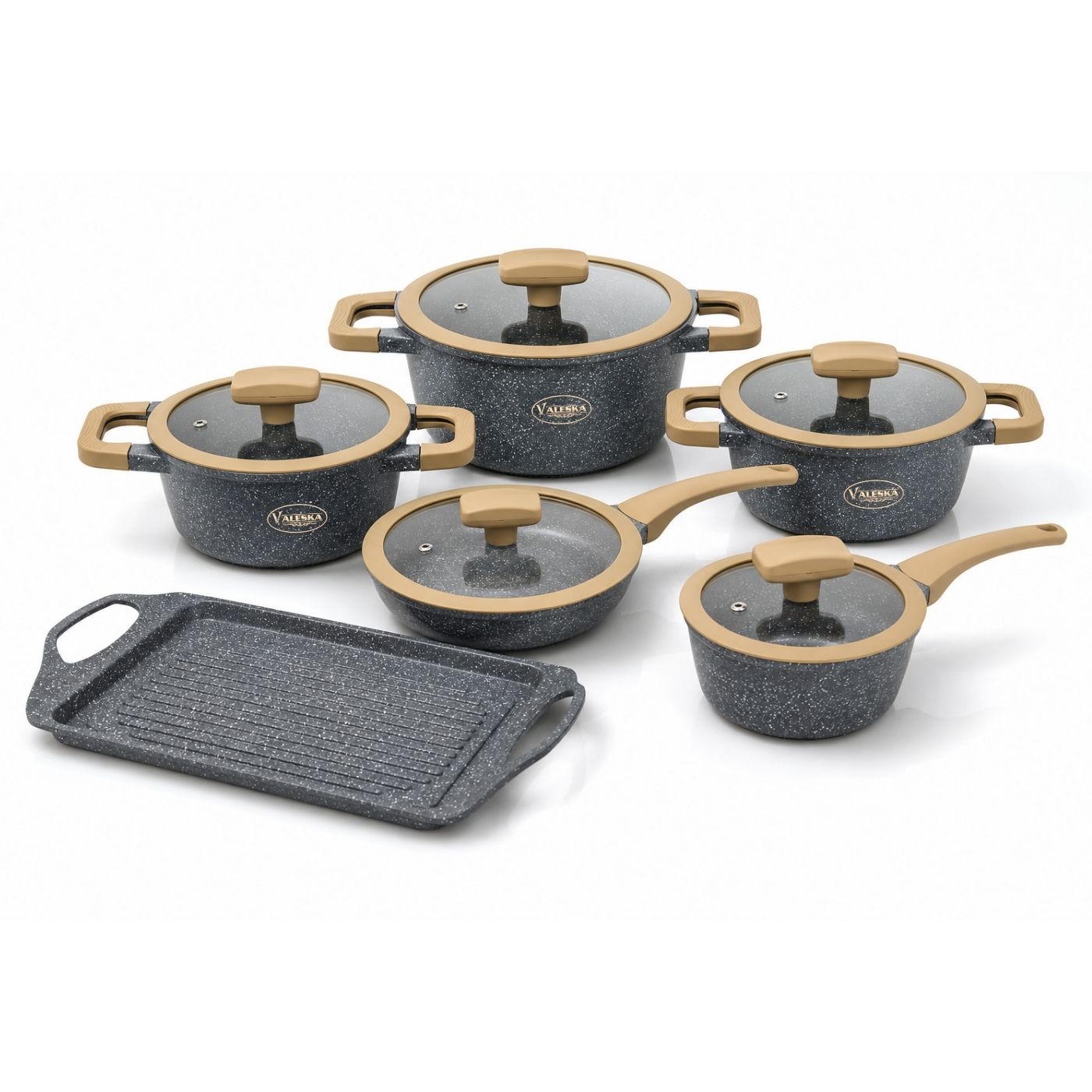 Juego de ollas 11 piezas roca volcánica para cocina Gris