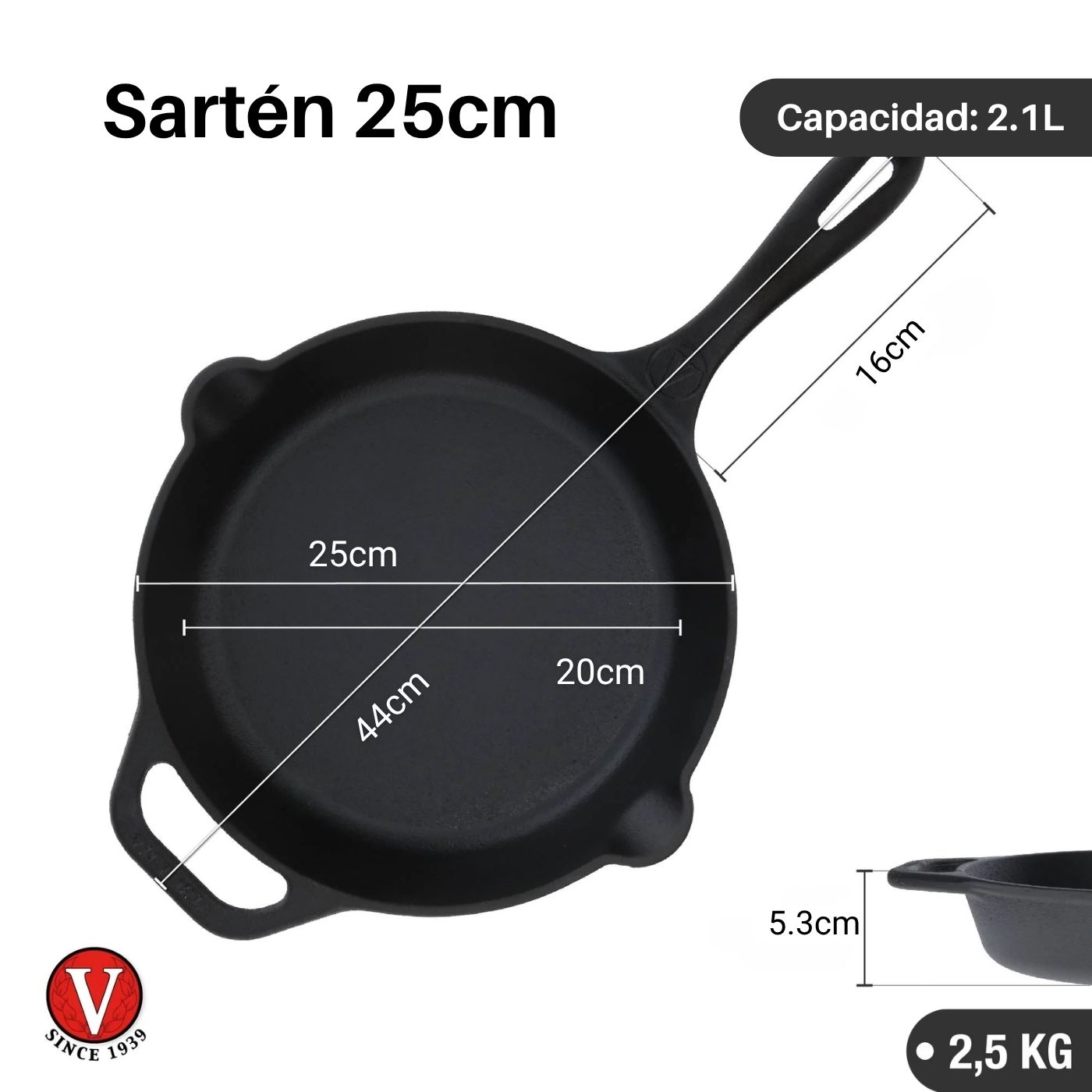 Sartén Victoria Hierro Fundido 25cm Curado para Horno - Imagen 2