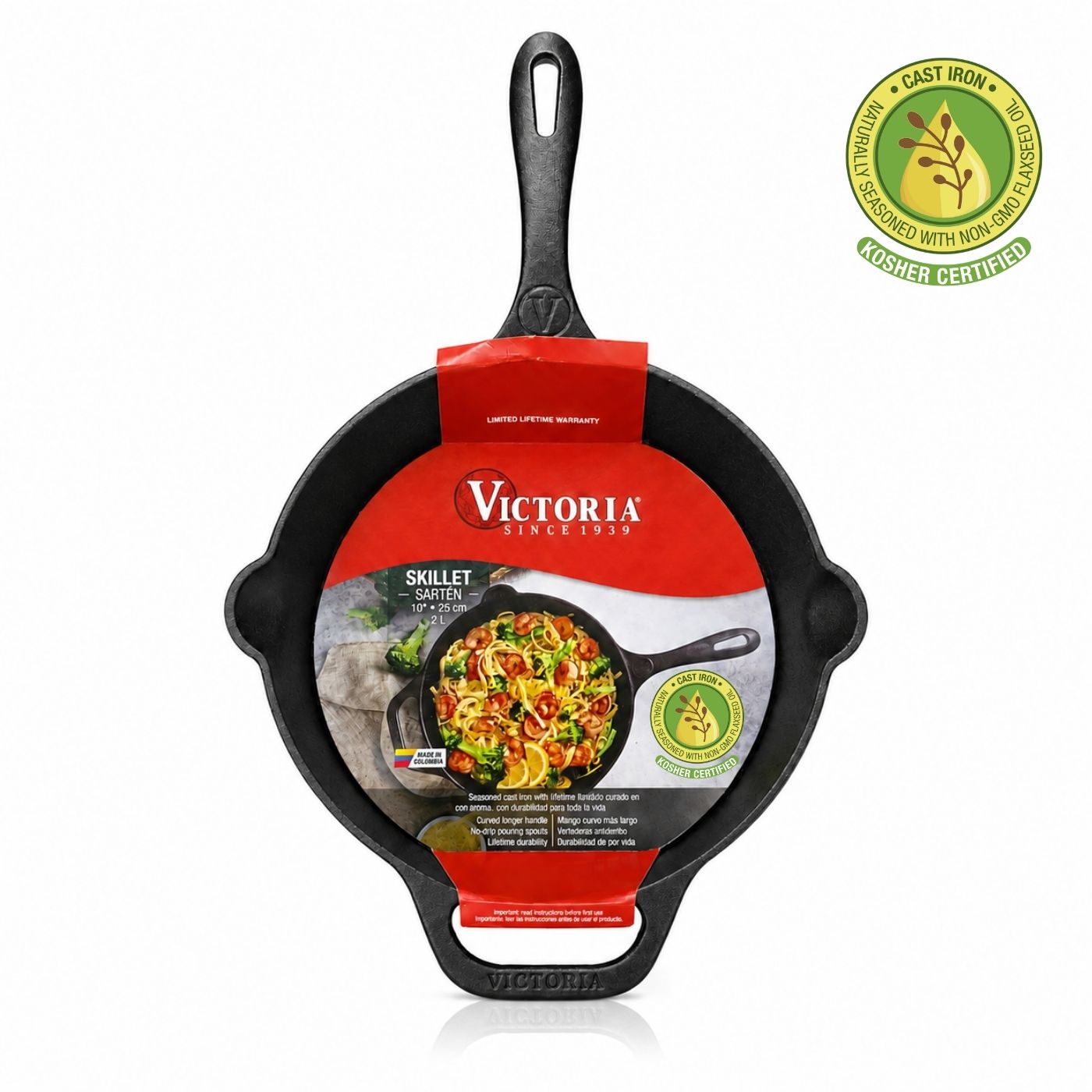 Sartén Victoria Hierro Fundido 25cm Curado para Horno