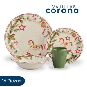 Vajilla Corona Dulce Navidad 16 piezas para 4 Personas