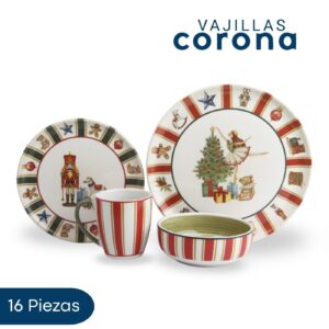 Vajilla Corona Toys Holidays 16 piezas para Navidad